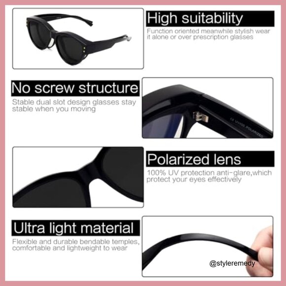 Polarized Fit Over Glasses Sunglasses, Lightweight Cat Eye Frame